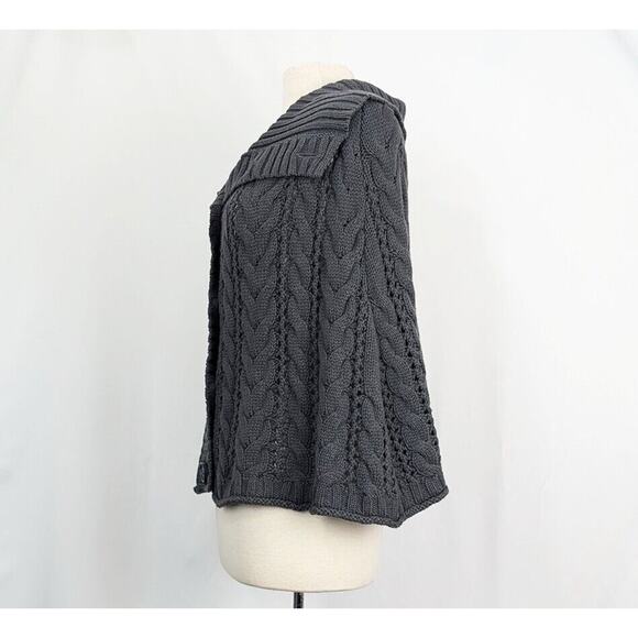 Vintage Y2K Sweater Poncho Shawl Gray Pointelle Knit Button Front Misses Size M - Picture 3 of 6